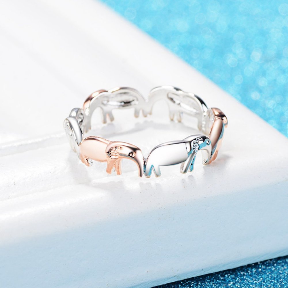 NEW Silver & Rose Gold Elephant Eternity Band Ring